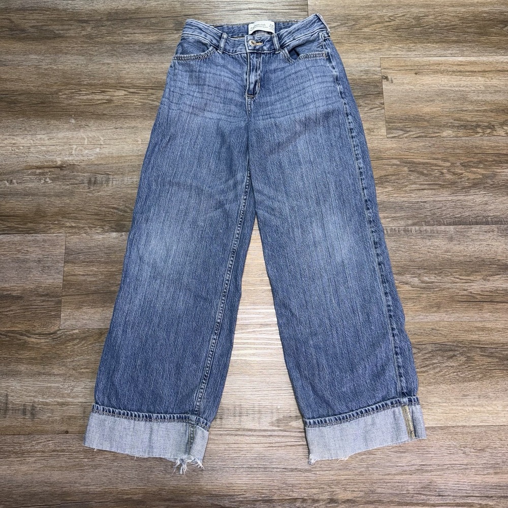 Abercrombie Kids Medium Wash High Rise Wide Leg Jeans Youth Girls 9/10 Regular